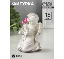 Фигурка гипс «Ангел с букетиком», 15×8×9 см, перламутр
