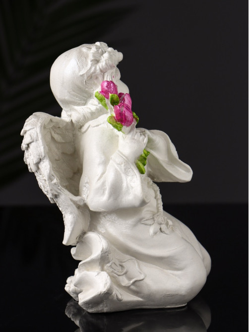 Фигурка гипс «Ангел с букетиком», 15×8×9 см, перламутр