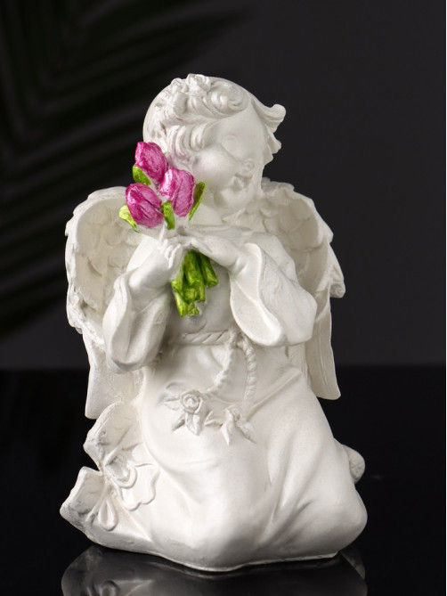 Фигурка гипс «Ангел с букетиком», 15×8×9 см, перламутр