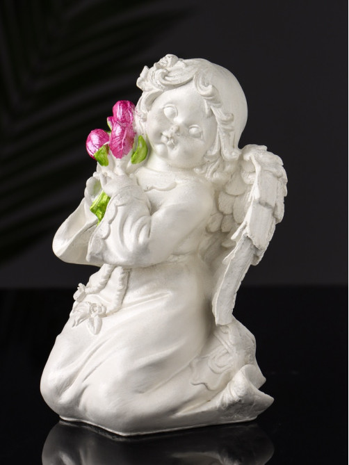Фигурка гипс «Ангел с букетиком», 15×8×9 см, перламутр