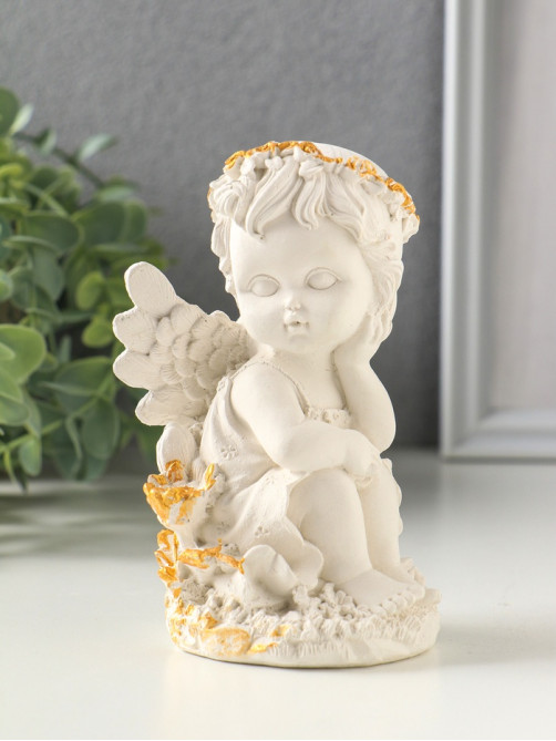 Фигурка гипс «Ангел в цветах», 13×8 см, белая