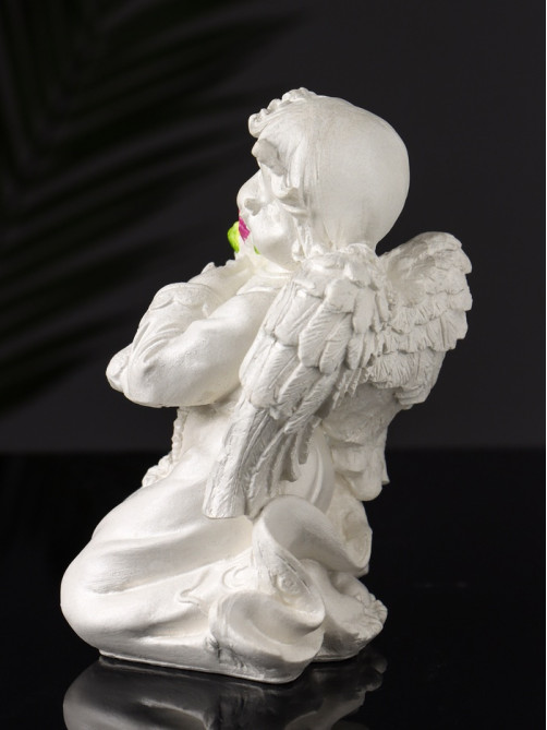 Фигурка гипс «Ангел с букетиком», 15×8×9 см, перламутр