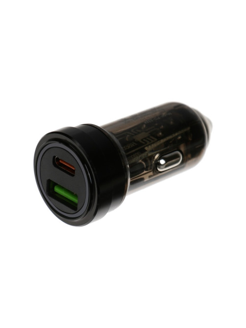 Автомобильное зарядное устройство Luazon AR-CA01, USB, Type-C, PD, 20 W, прозрачное, чёрное