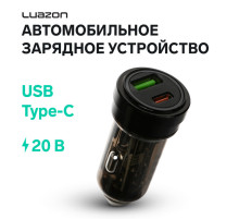 Автомобильное зарядное устройство Luazon AR-CA01, USB, Type-C, PD, 20 W, прозрачное, чёрное