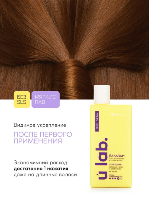 Профессиональный укрепляющий бальзам для ломких волос с комплексом масел и экстрактов, 250 мл ULAB