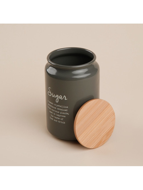 Банка для сахара SL Home, 9.5×14 см, с бамбуковой крышкой, серая