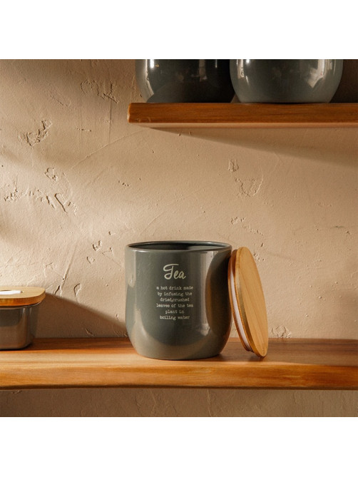 Банка для чая SL Home, 9.5×14 см, с бамбуковой крышкой, серая