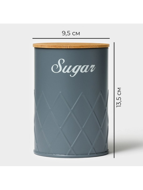 Банка для сахара Magistro Sugar Graphite, 9.5×13.5 см, с бамбуковой крышкой, серая