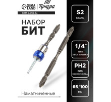 Набор бит ТУНДРА, сталь S2, круглый магнит, двухсторонняя, PH2×65 и 100 мм, 2 шт.