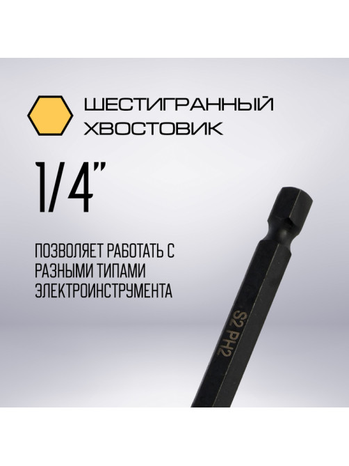 Бита ТУНДРА ПРОФИ, Torsion, сталь S2, PH2×90 мм, пластиковый кейс по 10 шт.