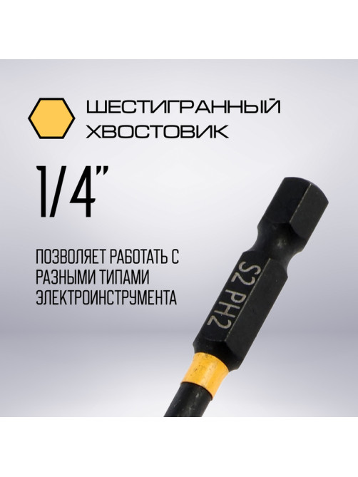 Бита ТУНДРА ПРОФИ, Torsion, сталь S2, PH2×65 мм, пластиковый кейс по 10 шт.