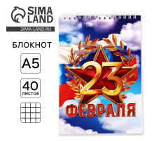 Блокнот А5, 40 листов на гребне, обложка картон «С 23 февраля, небо»
