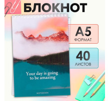 Блокнот А5, 40 листов в клетку на гребне «Пейзаж», обложка мелованный картон, блок офсет