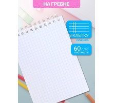 Блокнот А5, 60 листов, на гребне, обложка из мелованного картона, плотность 60 г/м², МИКС