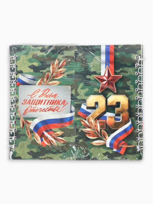 Двойной блокнот на гребне, мягкая обложка, размер 14×12 см, 48 л. «Защитнику»