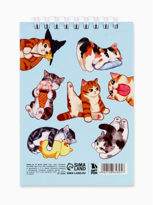 Блокнот А6, 40 л. на гребне, мягкая обложка «Кото-блокнот»