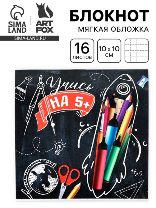 Блокнот 10×10, 16 листов в клетку «Учись на 5+