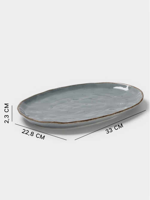 Блюдо сервировочное Magistro Alpine Frost, 33×22.8×2.5 см, овальное, фарфор, голубовато-серый