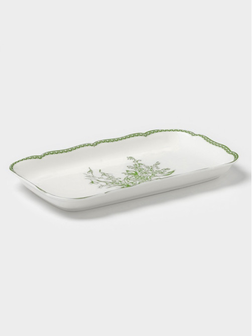 Блюдо для подачи WY Bloomware, 25×14×2.5 см, фарфор, зелёное/белое