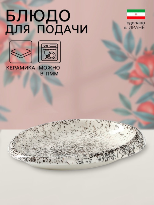 Блюдо для подачи Керамика ручной работы «Овал Крошка», 22×15×3 см, Иран, белое в крапинку