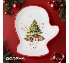 Тарелка сервировочная новогодняя Доляна «Волшебное дерево», доломит, 20×18×3 см, белая