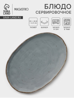 Блюдо сервировочное Magistro Alpine Frost, 33×22.8×2.5 см, овальное, фарфор, голубовато-серый