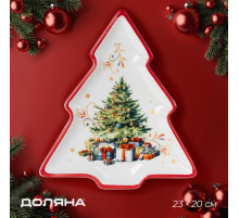 Тарелка новогодняя Доляна «Волшебное дерево», доломит, 23×20×2.2 см, белая