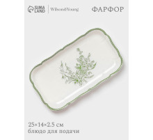 Блюдо для подачи WY Bloomware, 25×14×2.5 см, фарфор, зелёное/белое