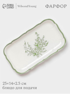 Блюдо для подачи WY Bloomware, 25×14×2.5 см, фарфор, зелёное/белое