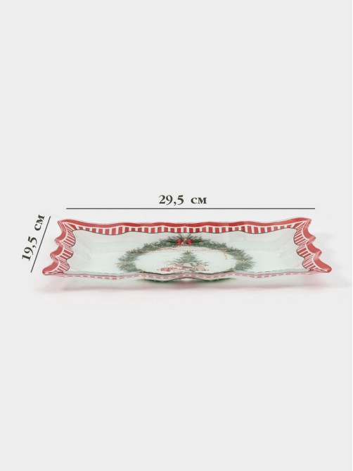 Блюдо новогоднее сервировочное Доляна «Сказочное настроение» 29.5×19.5 см, стекло, белое, красное