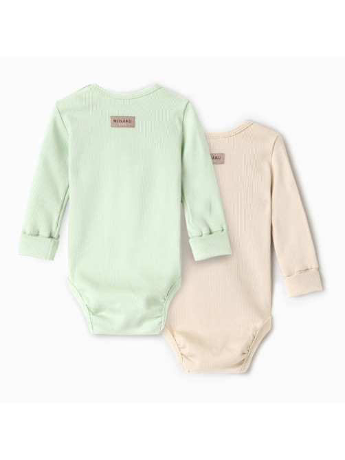 Комплект боди детских MINAKU: Basic Line BABY, рост 62-68 см, шалфей, бежевый