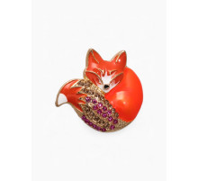 Брошь «Лиса», блестящая, бело-розовая в золоте