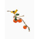 Брошь «Птица на ветке с хурмой», оранжевая в золоте
