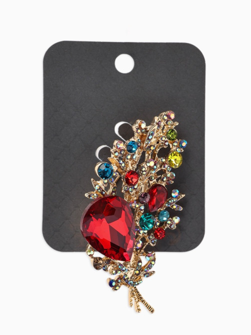 Брошь «Лист осенний ажурный», стразы, разноцветная в золоте