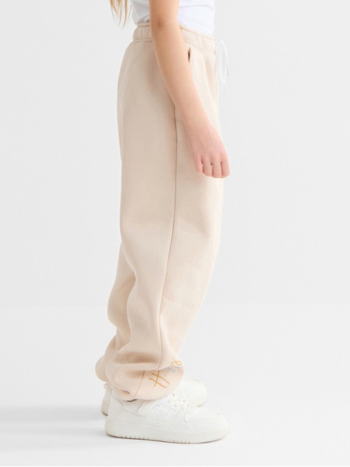Брюки для девочки с начёсом MINAKU: Exclusive print, бежевые, Oversize рост 110 см