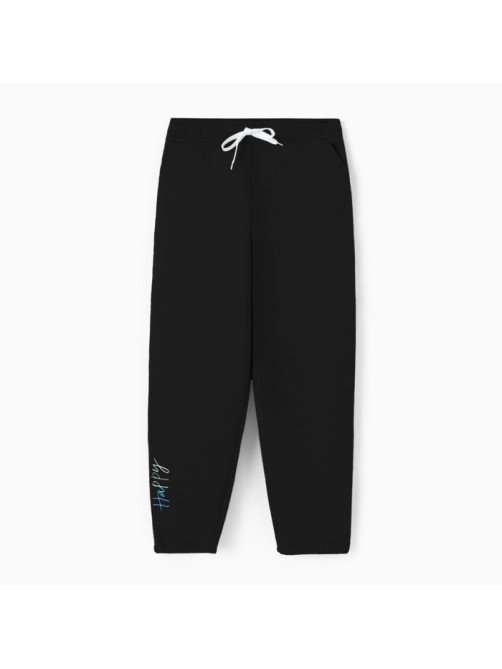 Брюки для девочки с начёсом MINAKU: Exclusive print, чёрные, Oversize рост 104 см