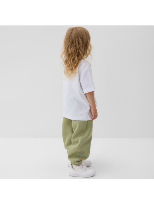 Брюки для девочки с начёсом MINAKU: Exclusive print, оливковые, Oversize рост 146 см