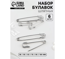 Набор булавок шляпных, 38/50/63/70/90/100 мм, 6 шт.