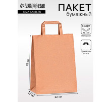Пакет крафт без печати 22×12×28 см, плоская ручка