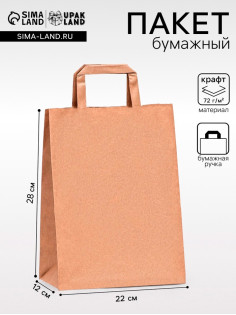 Пакет крафт без печати 22×12×28 см, плоская ручка