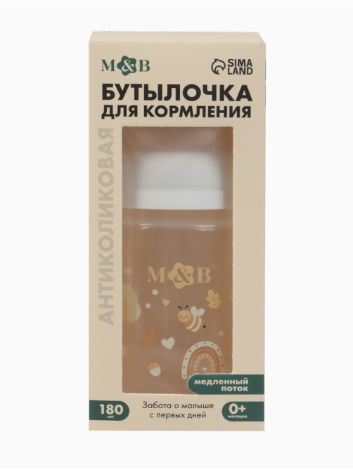 Бутылочка для кормления, широкое горло Ø50 мм, +0мес., 180 мл, M&B