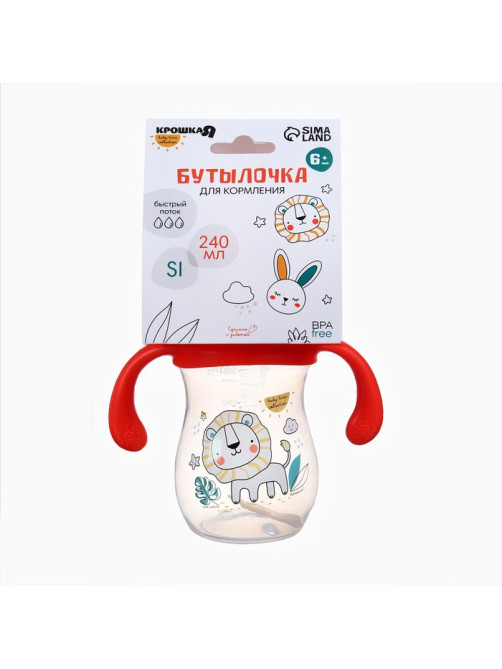 Бутылочка для кормления Крошка Я Baby time collection, широкое горло, от 6 мес., 240 мл, красная