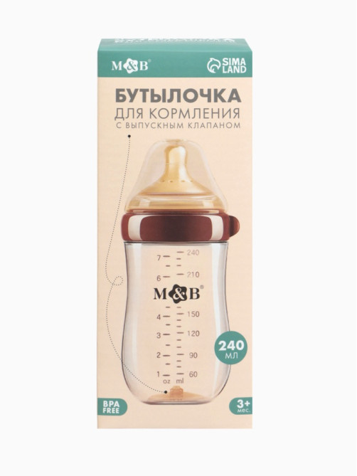 Бутылочка для кормления, антиколиковая, боросиликатное стекло, 240 мл M&B