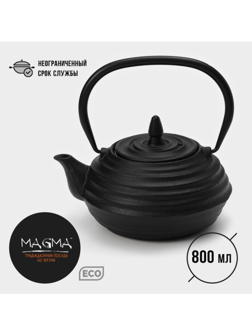 Чайник Magma «Танан», 800 мл, с ситом, с эмалированным покрытием внутри, индукция, чугун, чёрный