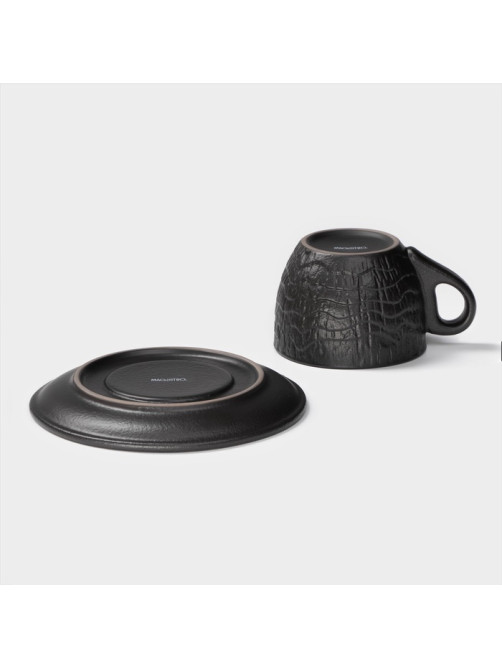 Чайная пара Magistro Black style, 2 предмета: чашка 200 мл, блюдце d=14.5 см, фарфор, чёрная
