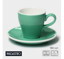 Кофейная пара Magistro Coffee time, 2 предмета: чашка 180 мл, блюдце d=14.5 см, фарфор, бирюзовая