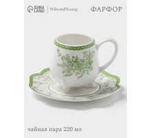 Чайная пара WY Bloomware, 2 предмета; чашка 220 мл, блюдце 15 см, фарфор, белая, зелёная