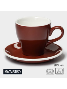 Кофейная пара Magistro Coffee time, 2 предмета: чашка 280 мл, блюдце d=15.5 см, фарфор, коричневая
