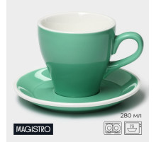 Кофейная пара Magistro Coffee time, 2 предмета: чашка 280 мл, блюдце d=15.5 см, фарфор, бирюзовая