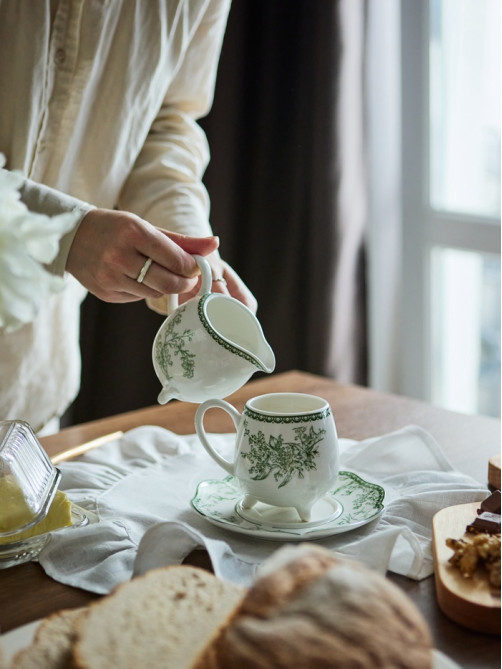 Чайная пара WY Bloomware, 2 предмета; чашка 220 мл, блюдце 15 см, фарфор, белая, зелёная